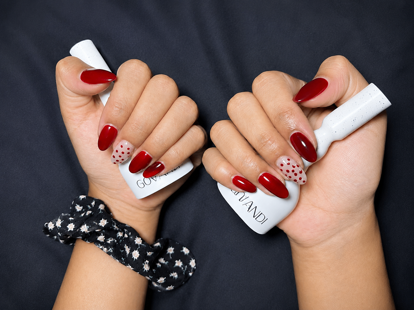 Burgundy gel with polka-dot accent